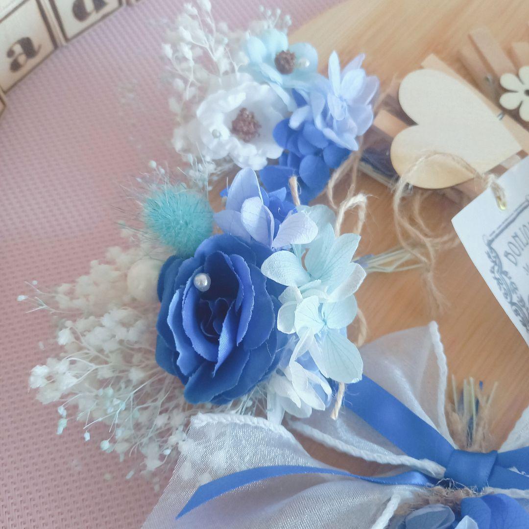 No27 ホワイト＆ブルー 爽やかマリンカラーフラワーガーランド⸜❤︎⸝‍