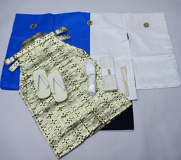 七五三 五歳 男児 羽織袴フルセット おりびと 家紋入り 青×白 NO34467