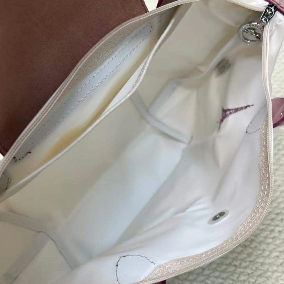 Longchamp エッフェル塔刺繍 ハンドバッグ S ホワイト/ピンク