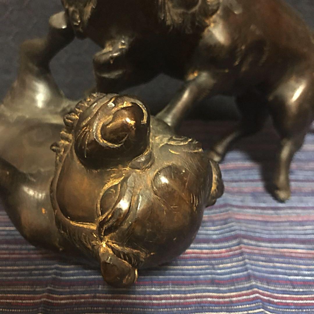 如雲作 精密 古銅「仔犬のたわむれ」