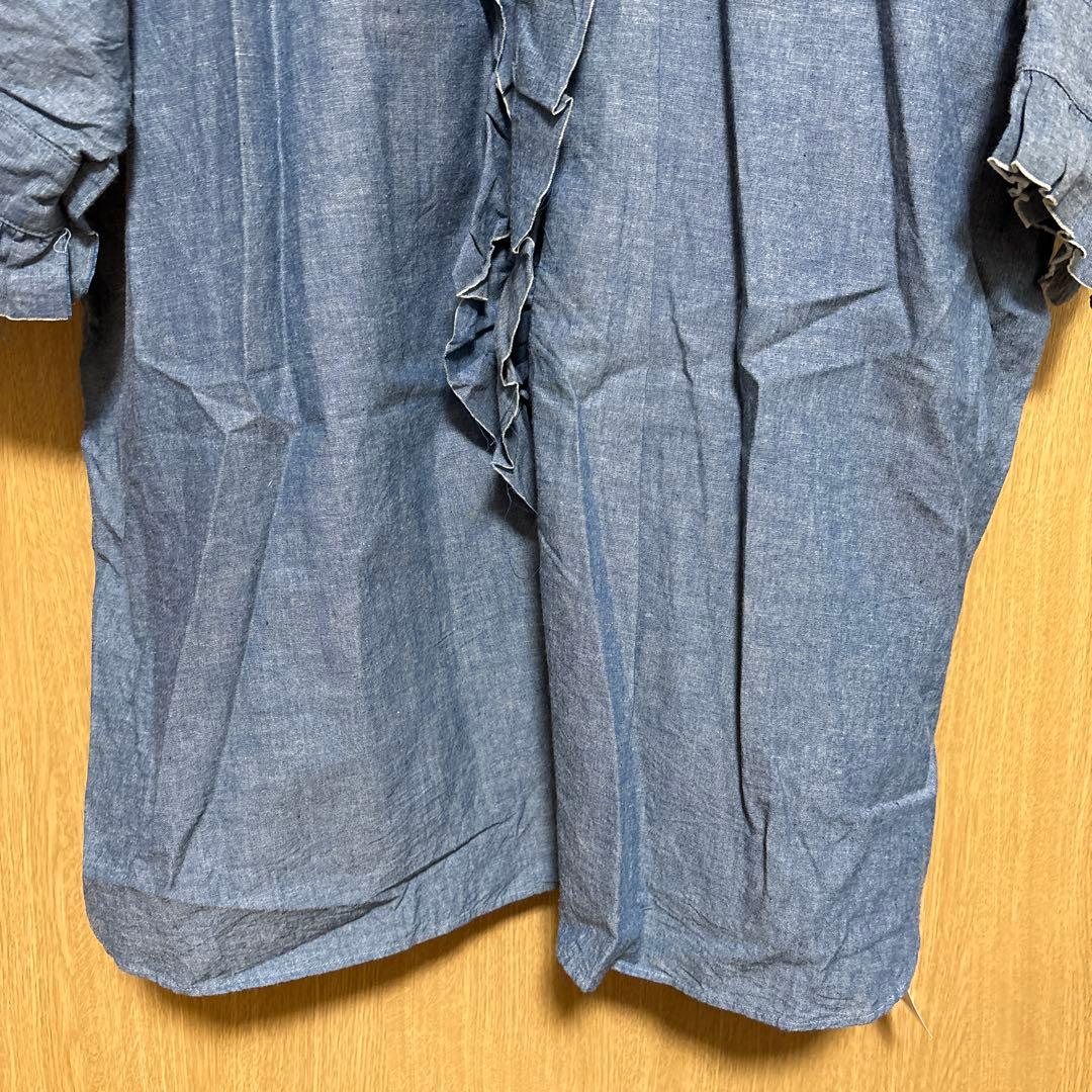 dahl'ia フリル付きダークブルー長袖シャツ