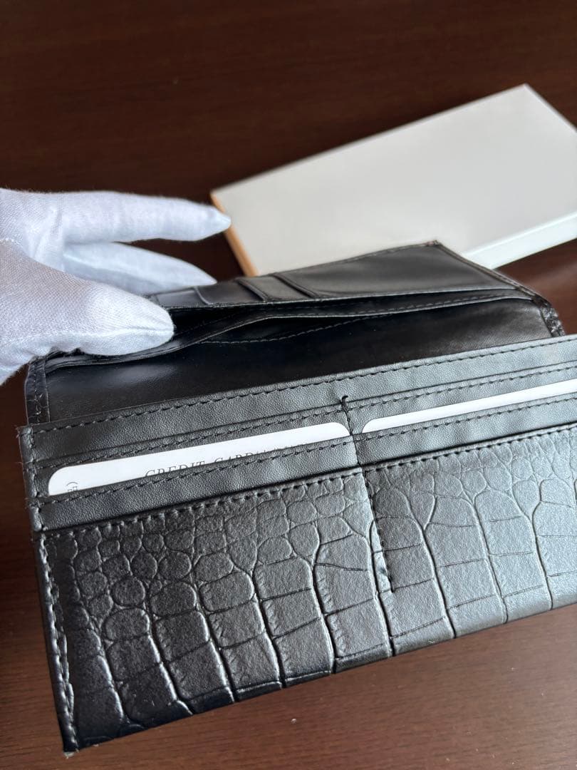 皇居菊の御紋入り 長財布 クロコ風型押し 黒