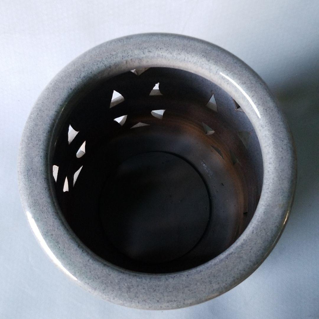 信楽焼傘立て  砲弾型幾何学彫 高さ４７cm