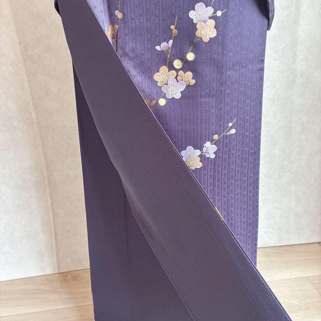 訪問着　フルセット　着物　正絹　ロング丈　しつけ糸付き　紫　梅の枝　結婚式　G9