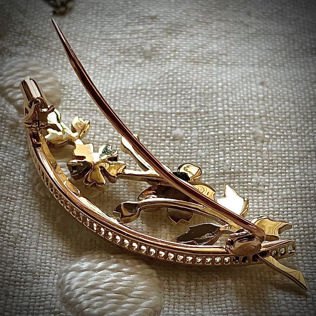 k18 ヴィクトリアン　オールドマインカットダイヤモンド＆シードパール　ブローチ