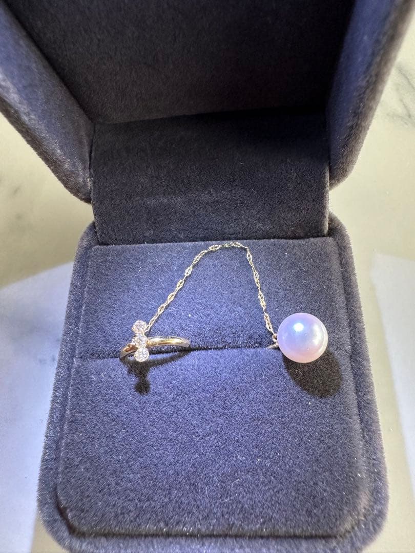 18kあこやパール ダイヤカーフ片耳ピアス