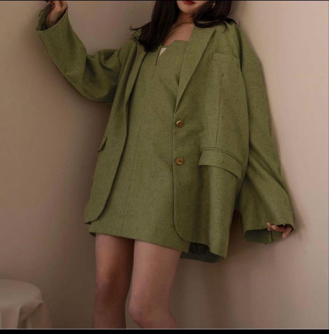 mideal スプリングツイードオーバージャケット セットアップ グリーン
