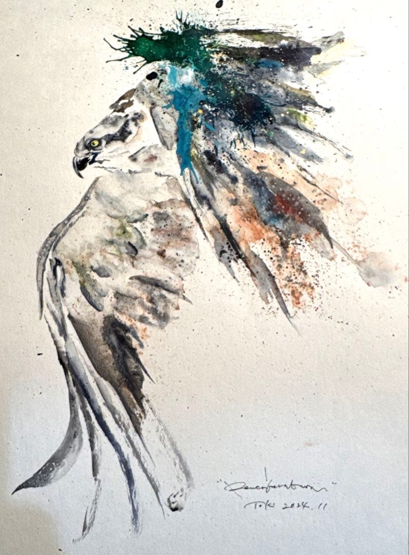 ユ*カ様 鷹 イーグル 鳥 猛禽類 残響 緑 原画 (2024年11月)