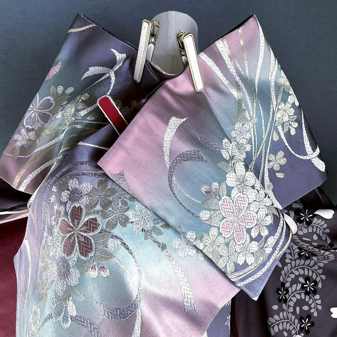 振袖フルセット　灰紫　錆朱　染分け　手描き友禅　成人式振袖　振袖