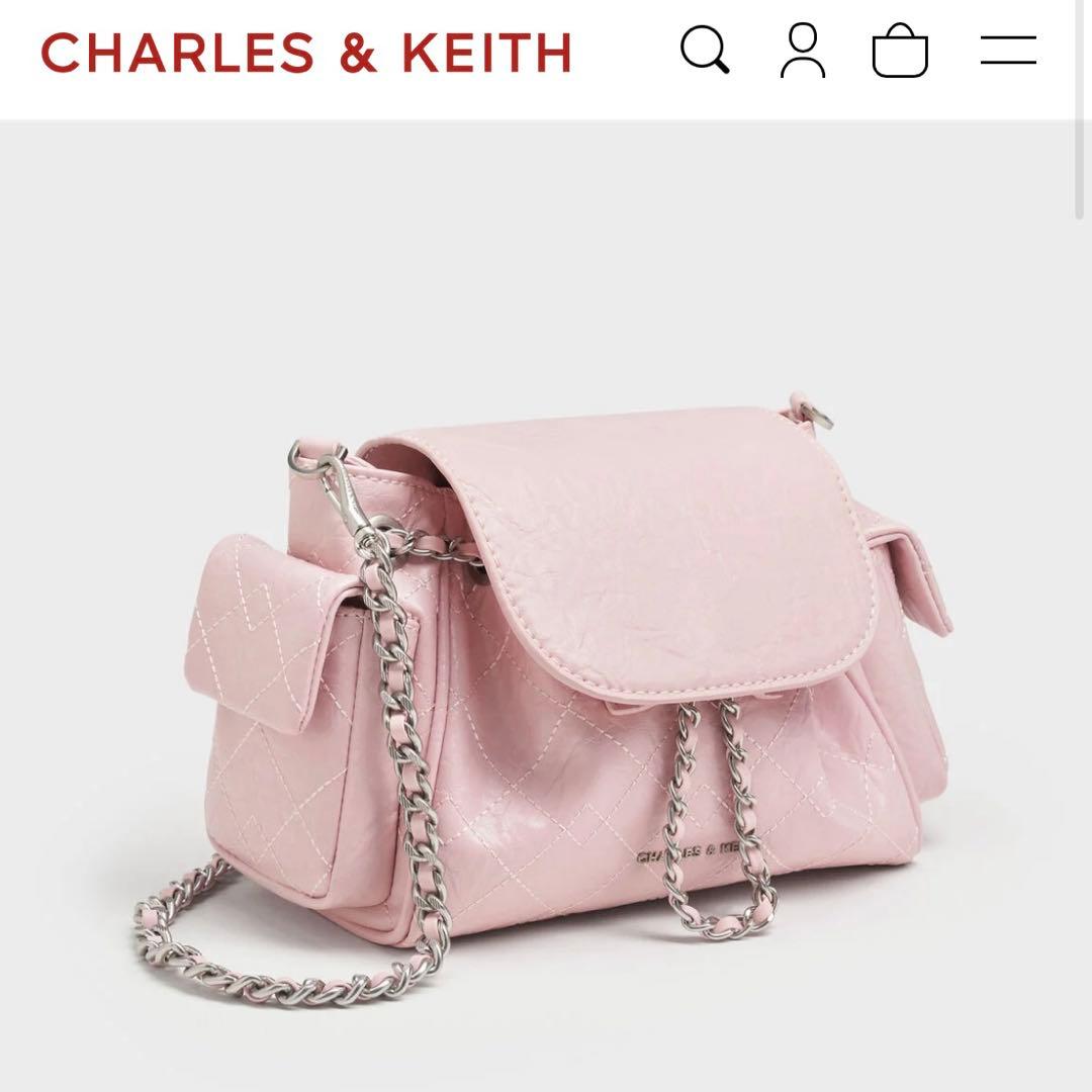 新品CHARLES & KEITH Duo2wayフロントフラップバック ピンク