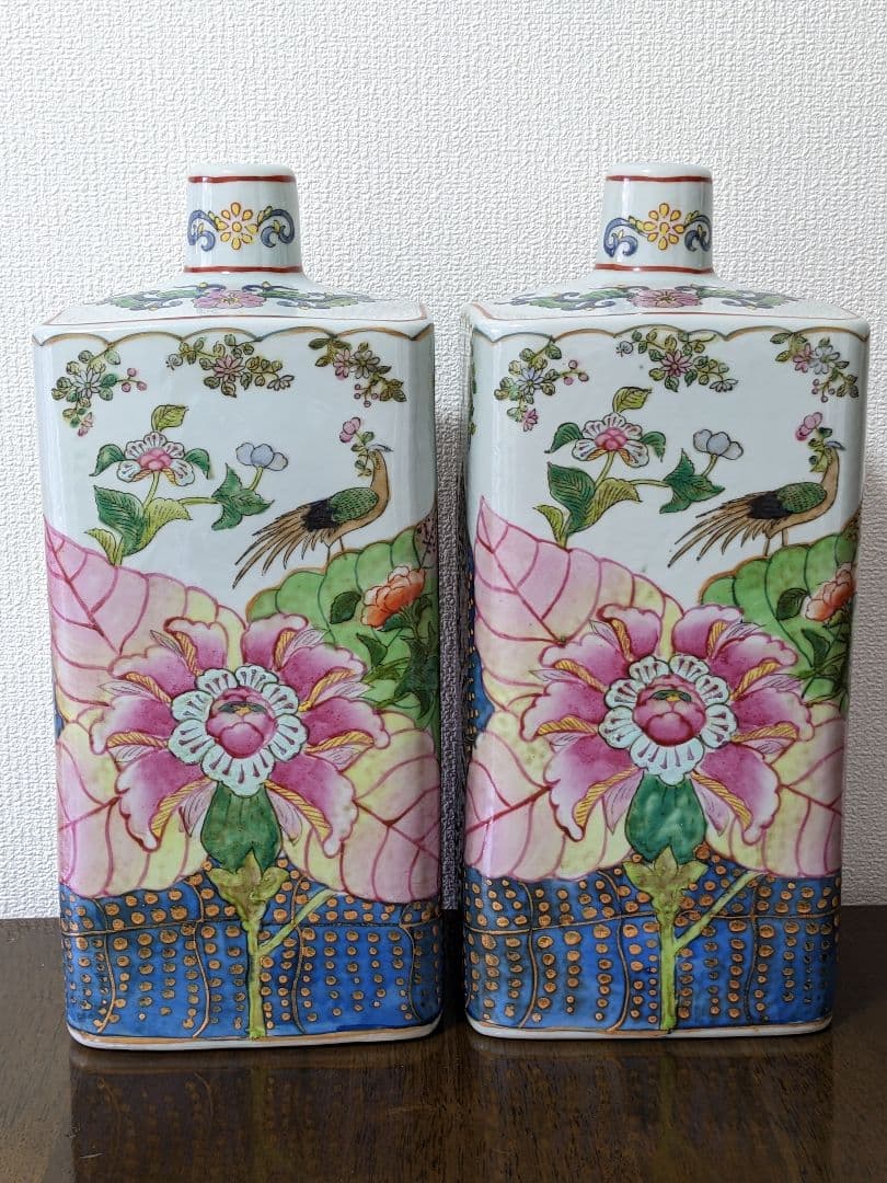 ♦中国陶磁 華栄堂製 粉彩花鳥紋様壺 瓶 花瓶 置物飾り ディスプレイ骨董品