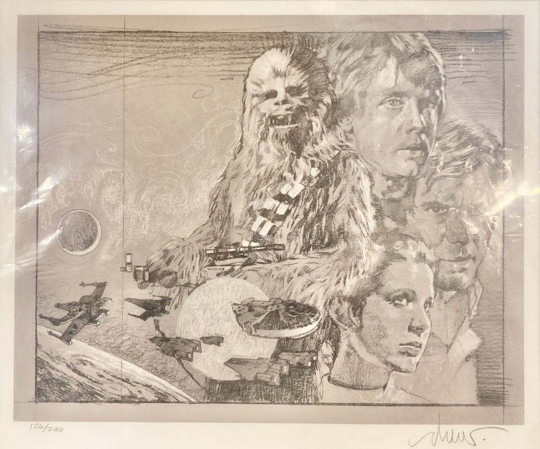 ★証明書・直筆サイン入★ドゥルー ストゥルーザン 絵画 スターウォーズ モノクロ