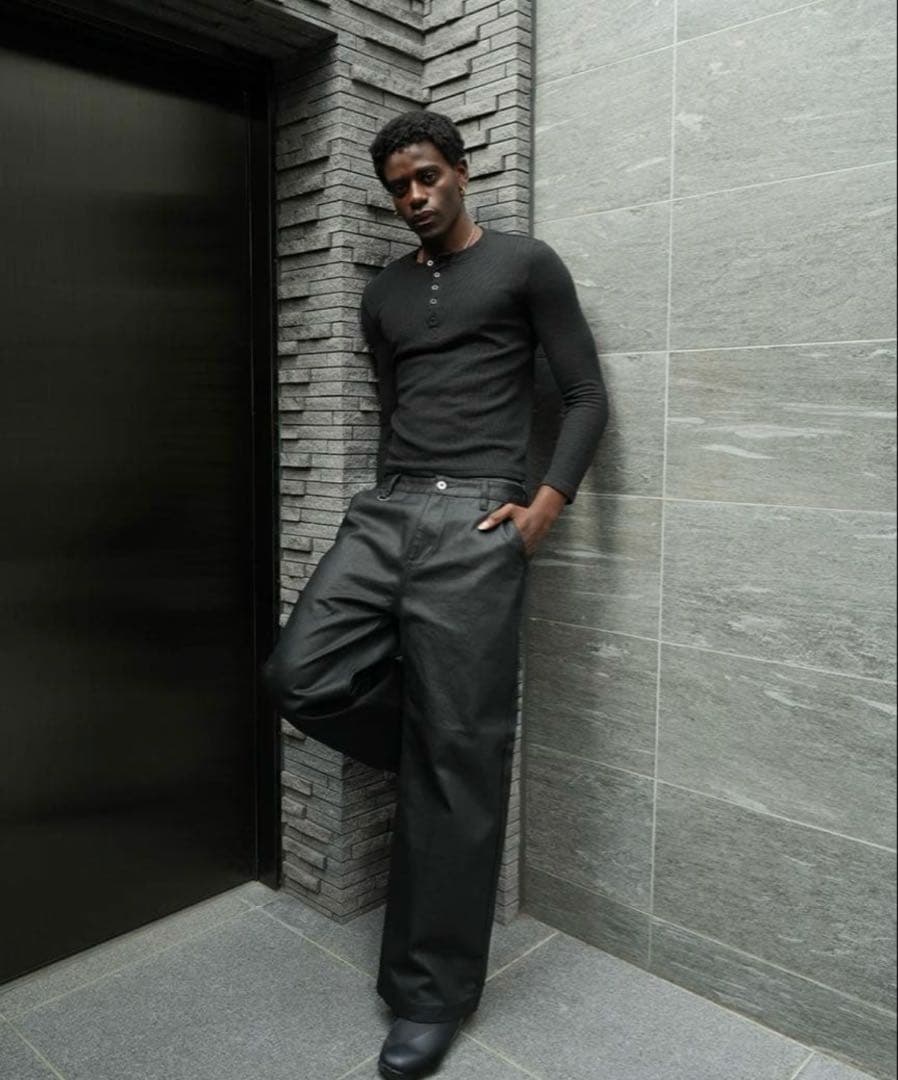 パンツ asapmode Oil Coating Wide-Leg Pants L