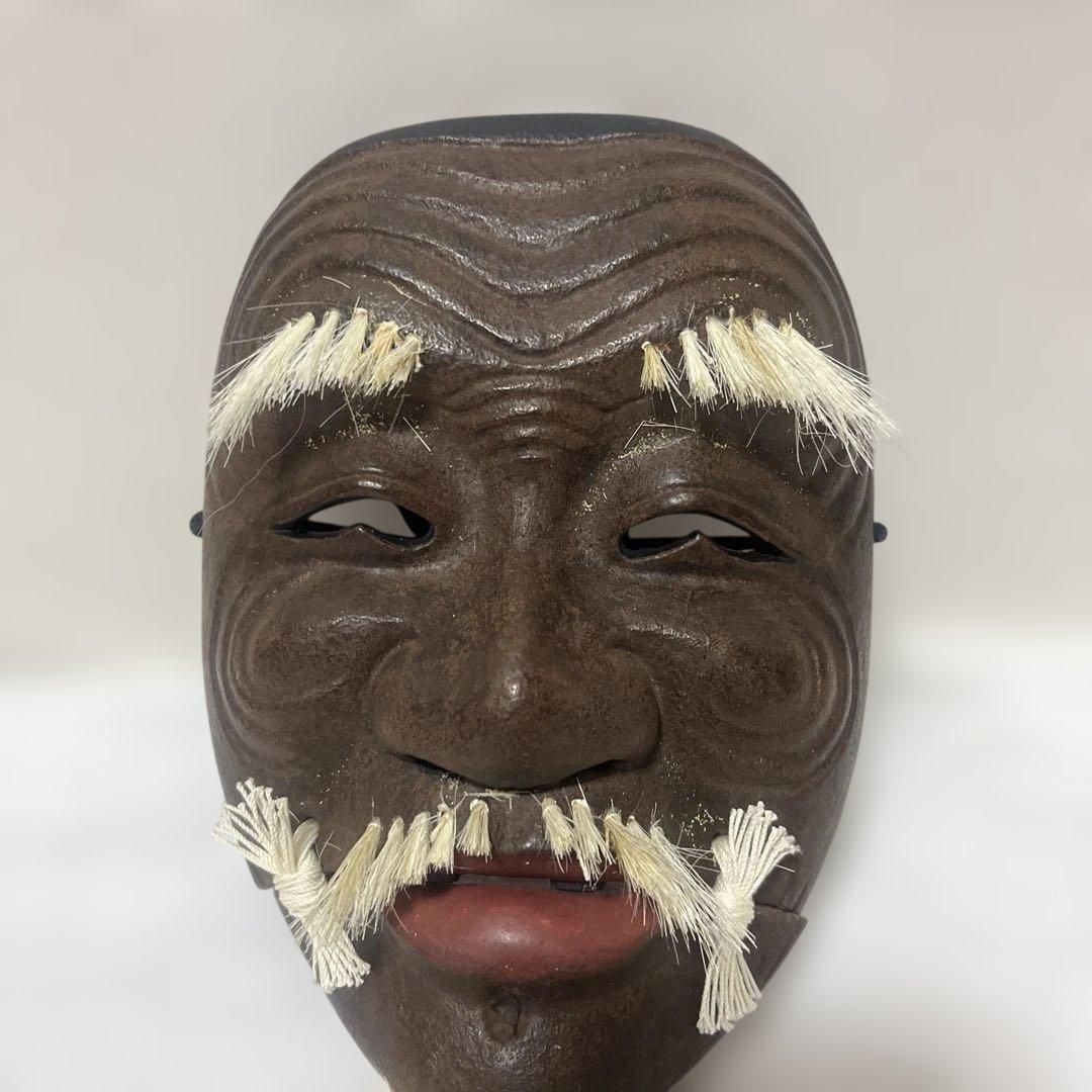 能面 老年の男性 木製，