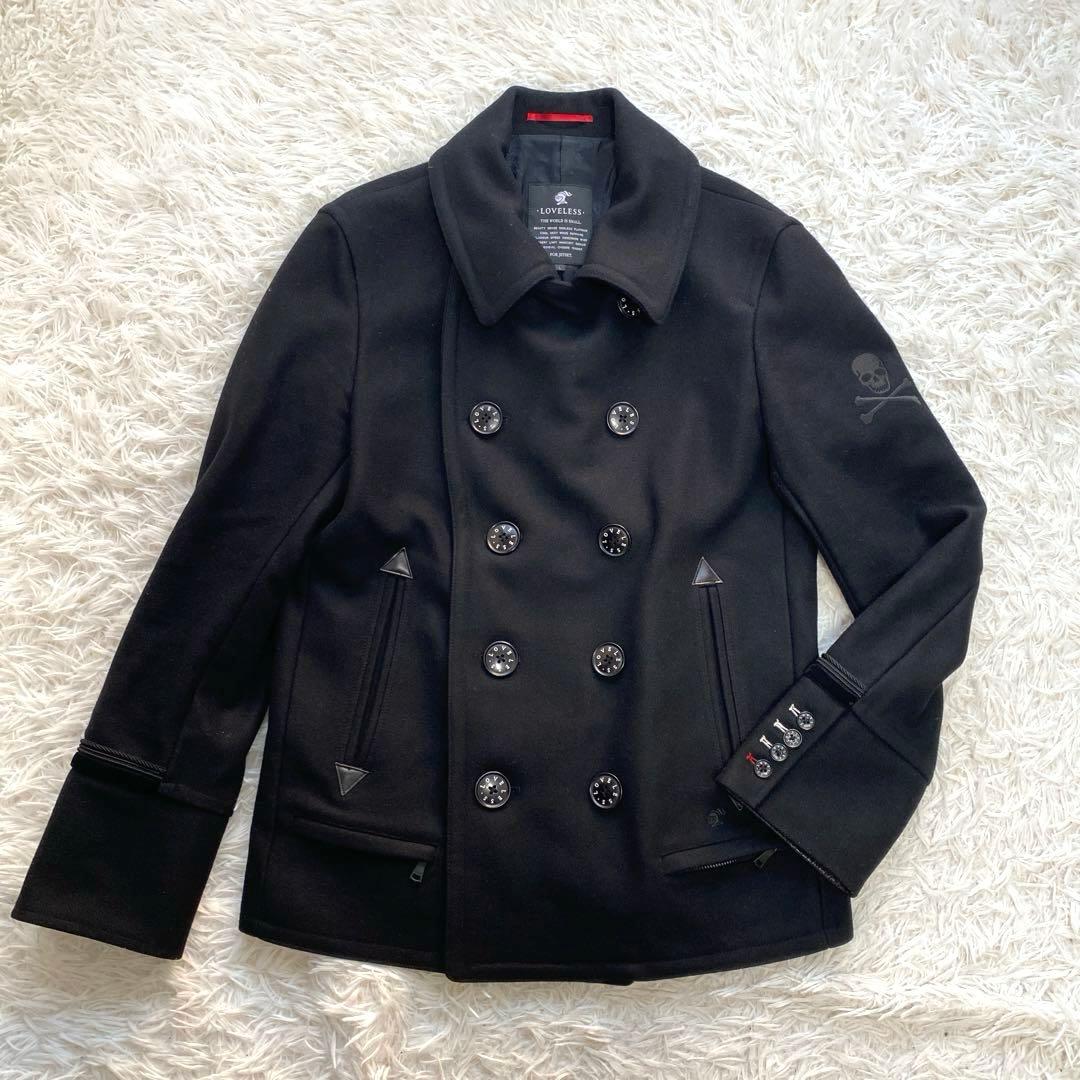 極美品　LOVELLESS ラブレス　ブラック　ピーコート　L スカル　刺繍　黒