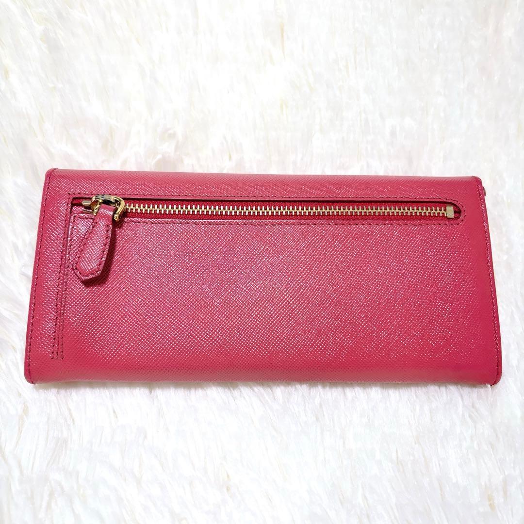 極美品✨プラダ 長財布 サフィアーノ メタルロゴ パスケース付 ピンク フラップ