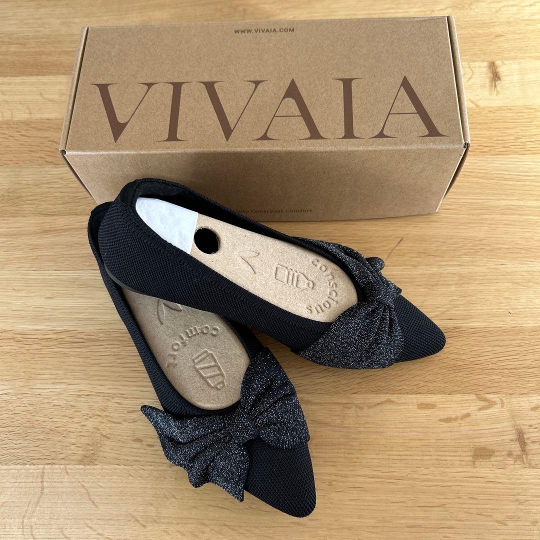 VIVAIA ポインテッドトゥ リボン付き フラットシューズ