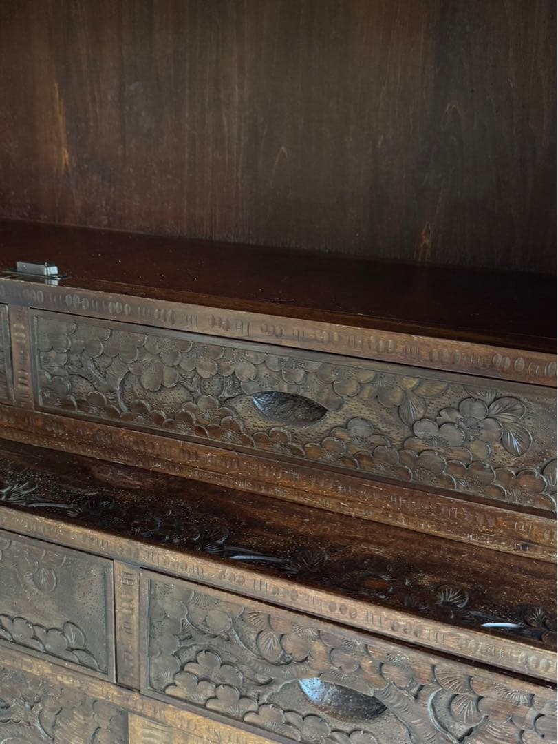 Icchodo 軽井沢彫 桜 彫刻 時代 カップボード　（トップパーツのみ）