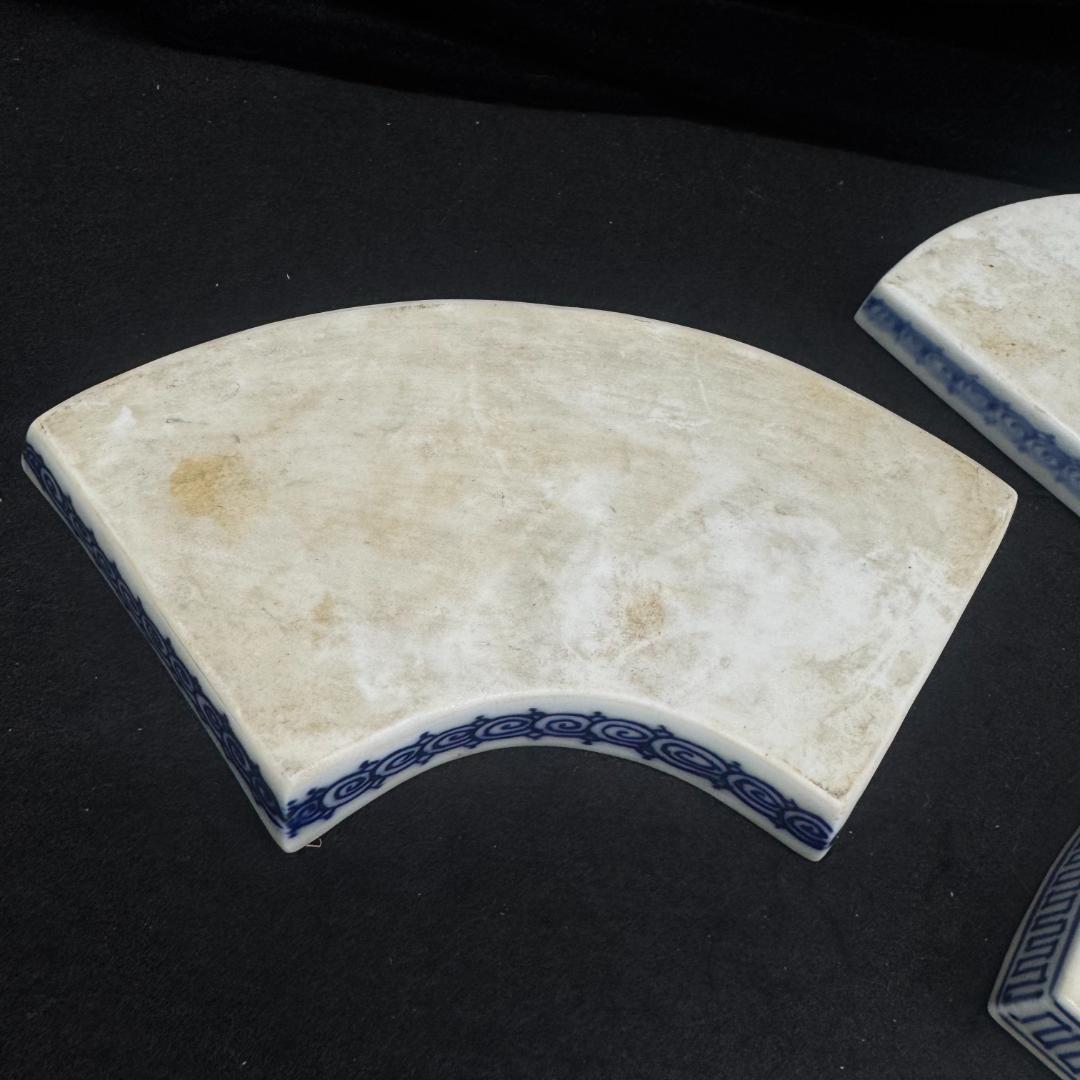 江戸時代 　古平戸 染付山水文扇形 皿 7枚