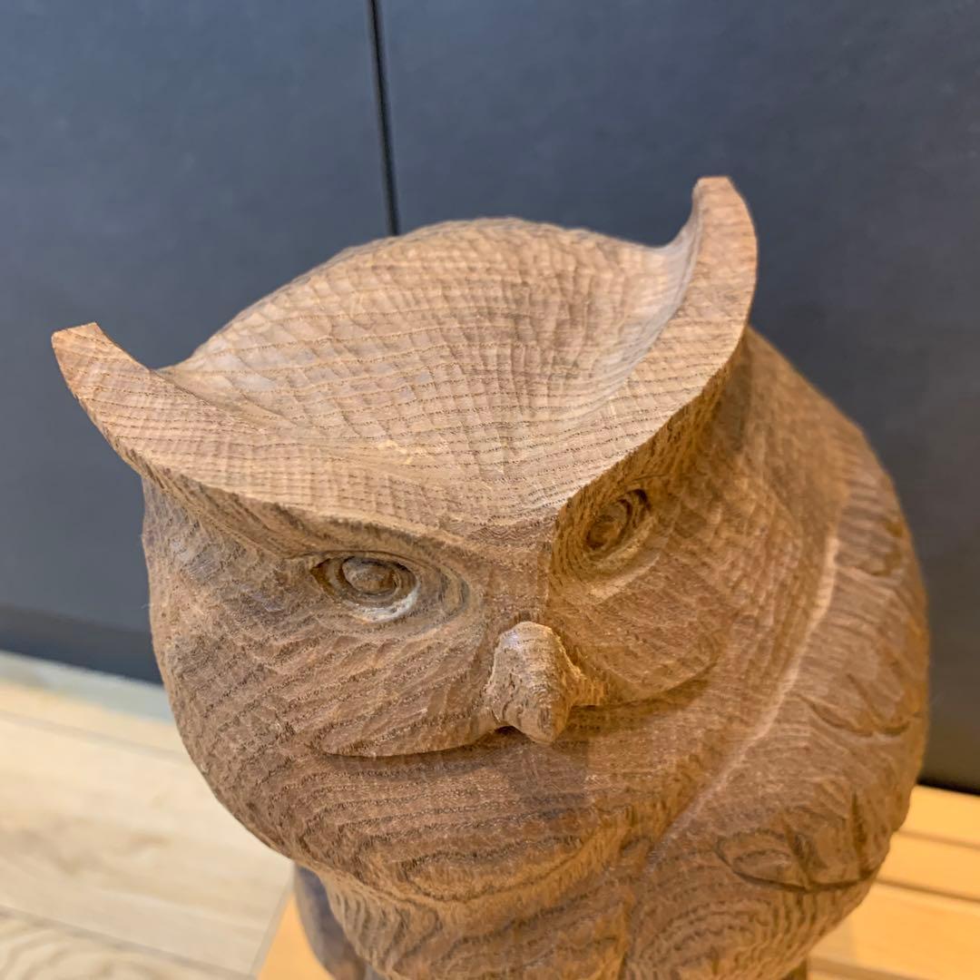 希少✨高瀬秀雄作　シマフクロウ　幸運　木彫り　風水　オブジェ　不苦労　北の使者