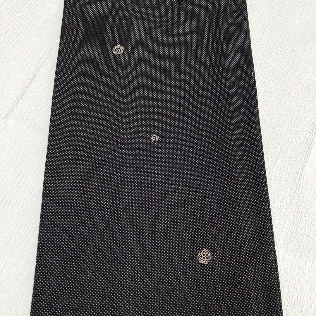 【未使用美品✨】東レシルック　洗える着物　小紋　水玉　黒色　泡　手縫い仕立てG3