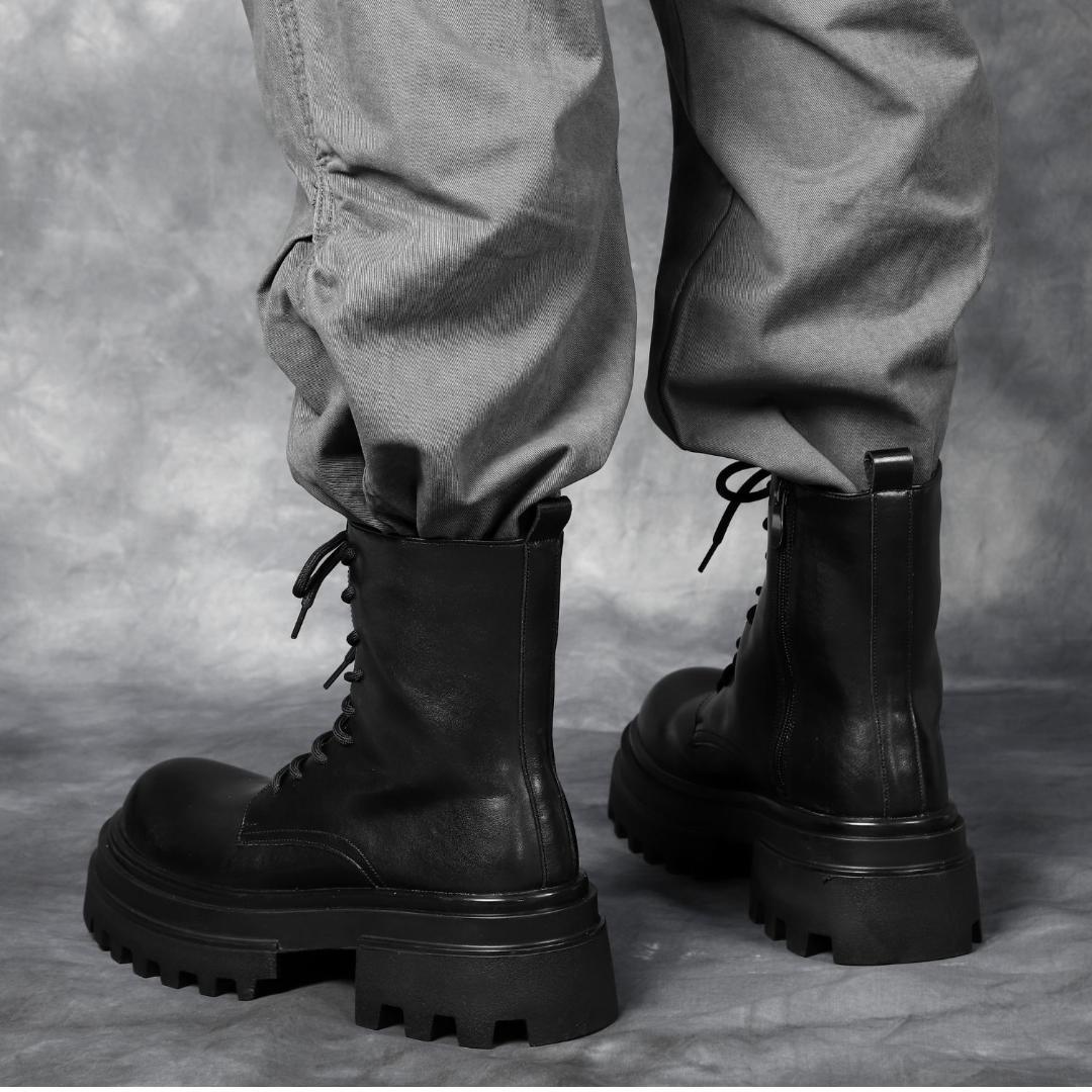 27.5cm/最大10cm身長UPメンズシークレットブーツ厚底靴ジップレザー