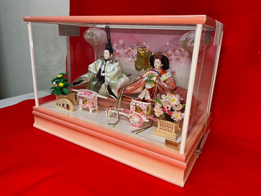 東京久月　雛人形　ガラスケース入り親王飾り・間口約４９×奥行約３１×高さ約３４㎝