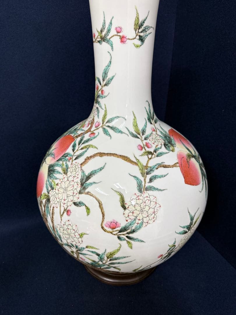 大清乾隆年製 大振り 粉彩 桃家紋 花器 花瓶 華道具 時代 古玩 蔵出 骨董品