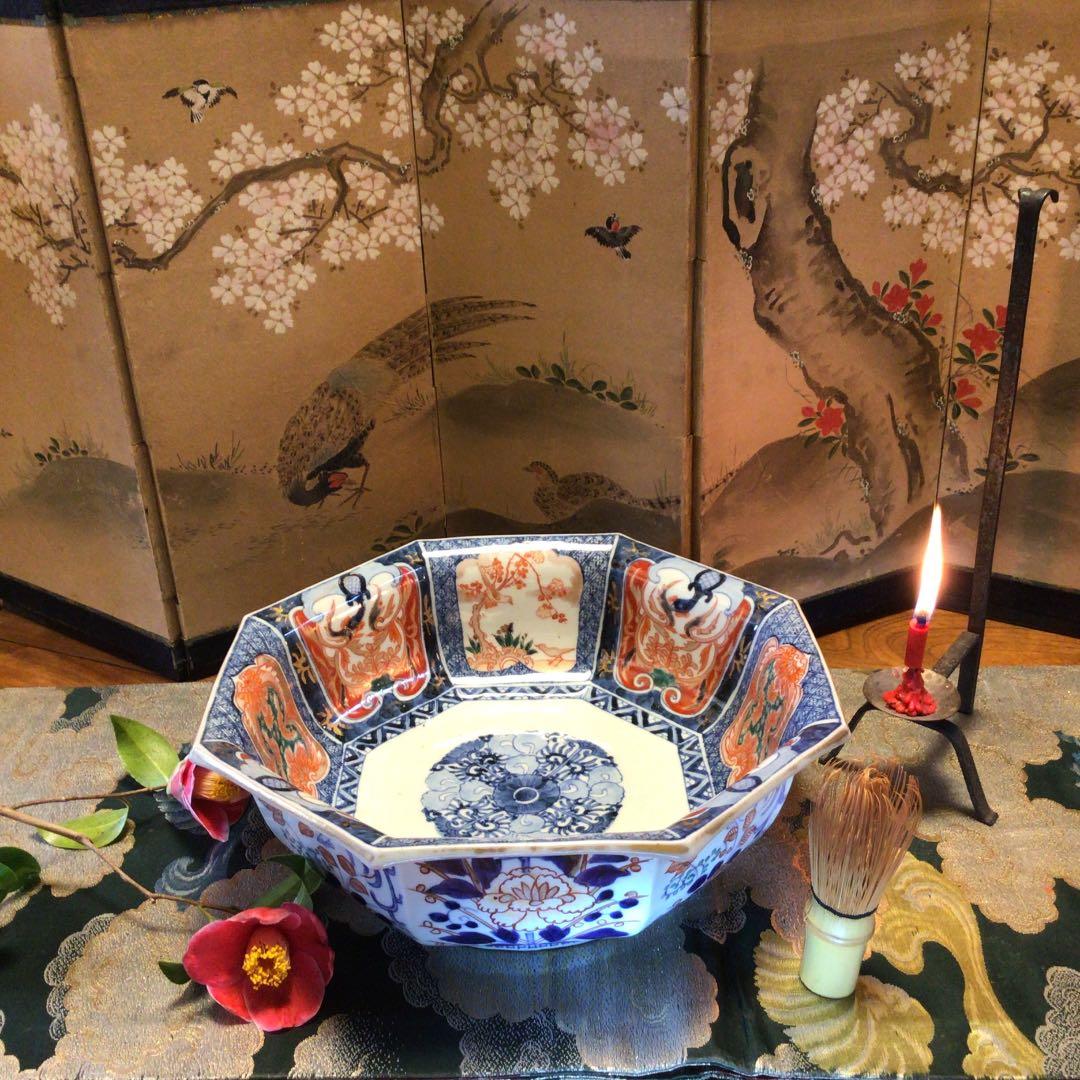 388 古伊万里 極上献上手 鳳凰 に花尽くし紋様 8角書き分け鉢 1客