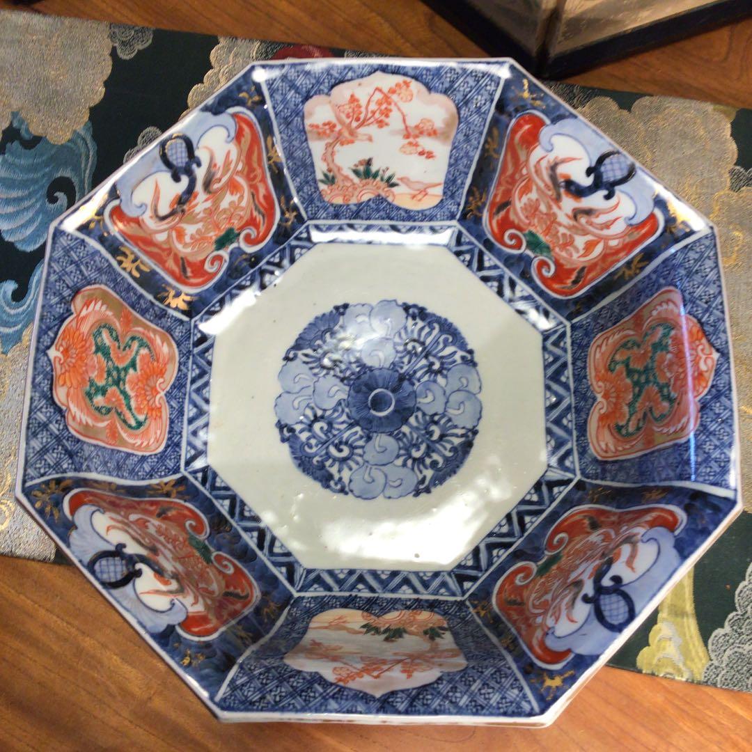 388 古伊万里 極上献上手 鳳凰 に花尽くし紋様 8角書き分け鉢 1客