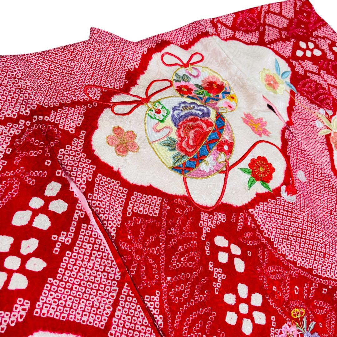 専用 【新品未使用】豪華総絞り 総刺繍 正絹 お宮参り 産着 長襦袢付 赤