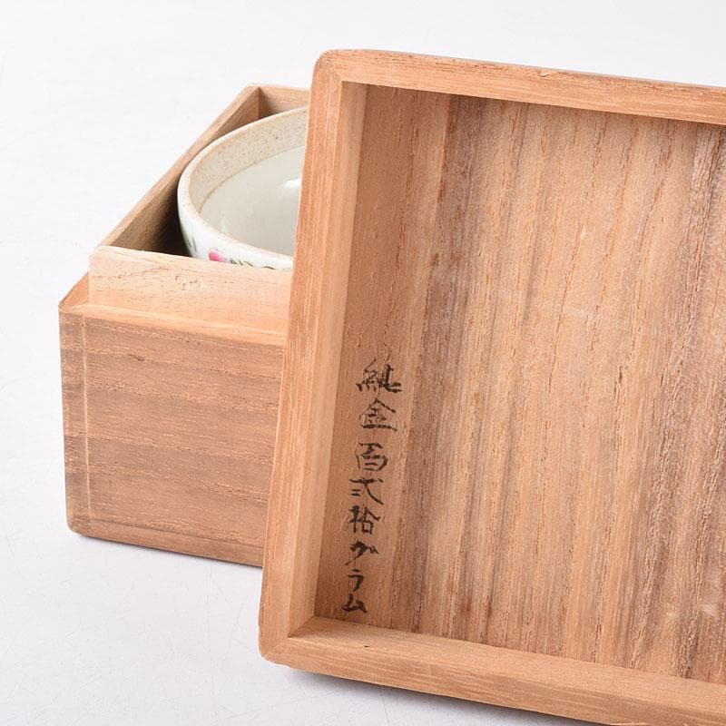 中国　粉彩　蓮花人物文　盒子　香合　蓋物　合わせ箱　V　R8271