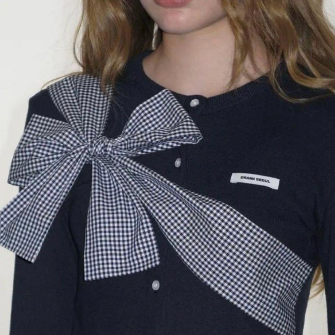 2/6まで値下げ 新品未開封 crank リボン ニットカーディガン ネイビー