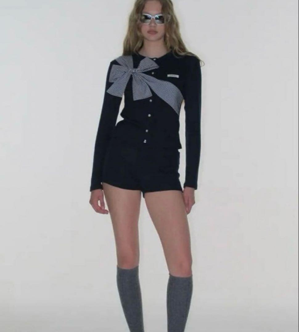 2/6まで値下げ 新品未開封 crank リボン ニットカーディガン ネイビー