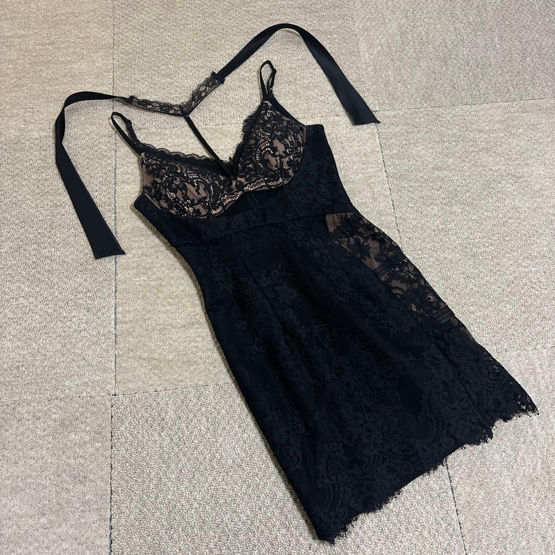 ROBE de FLEURS Glossy 総レース×シアー切り替えドレス