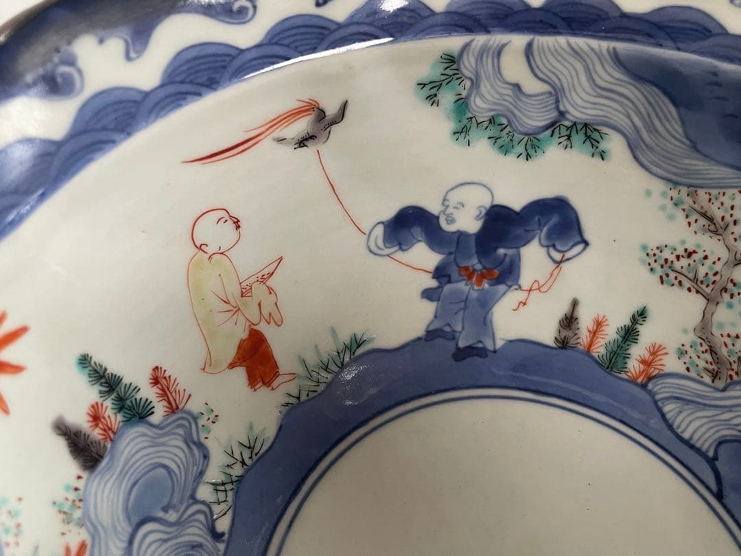 骨董　アンティーク　柿右衛門　色絵　染錦　唐子遊戯図　輪花鉢　深鉢　鉢　古伊万里