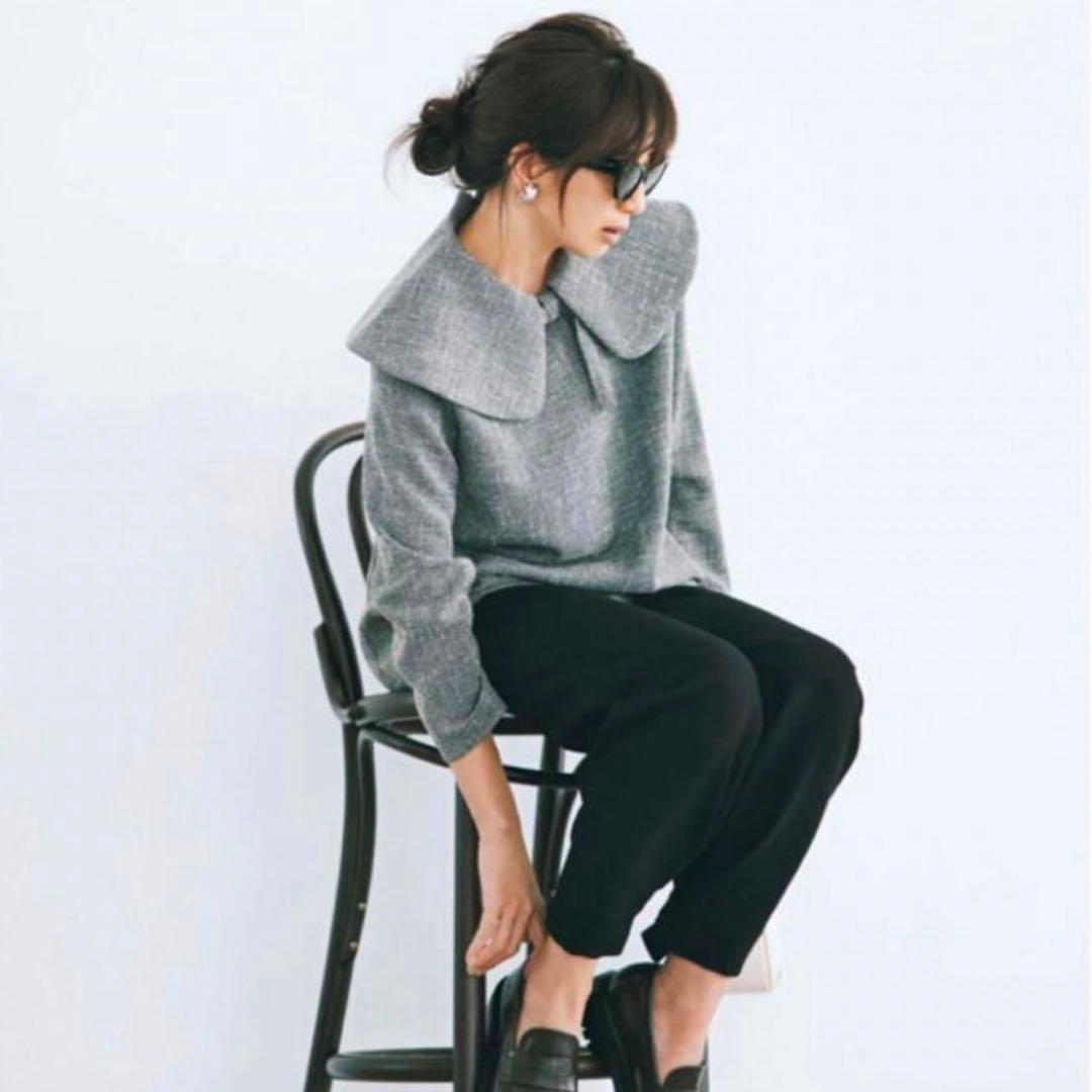 【あーちゃん】yori　スプリングツイードライクブラウス　リボン　グレー