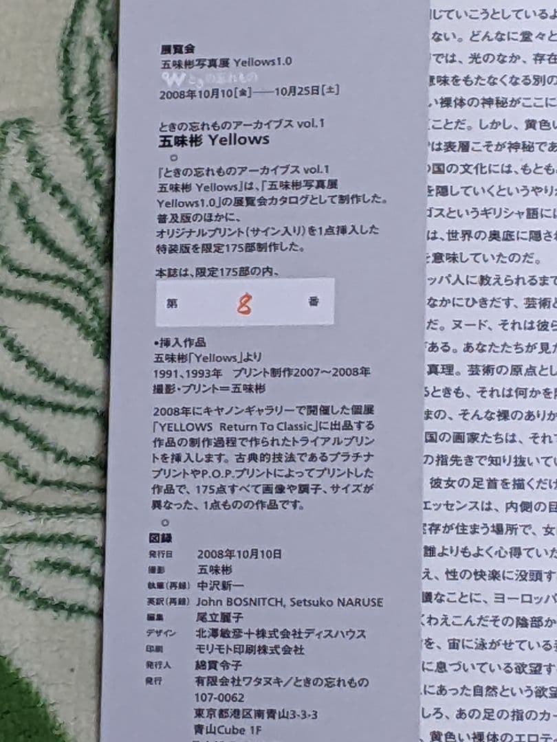 五味 彬「 Yellows 」特装版 175部 プリント付き