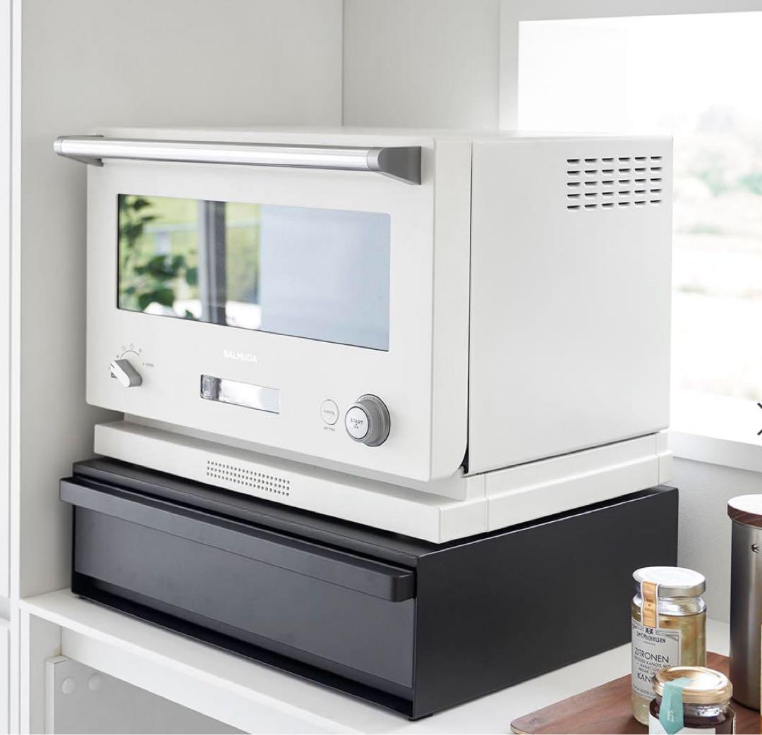 【未使用】山崎実業レンジ台（ブラック）／奥行37×幅45×高さ13.5cm