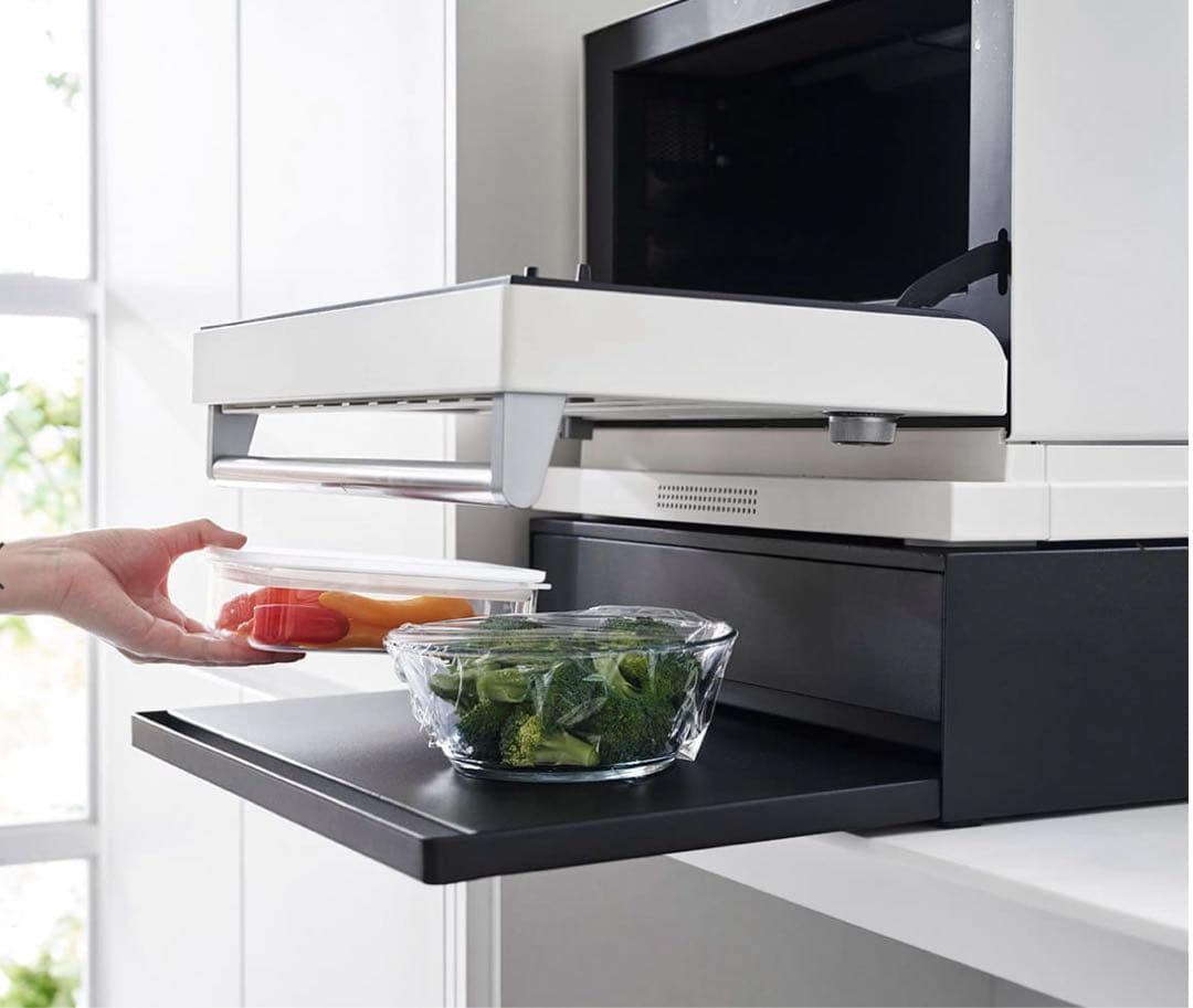 【未使用】山崎実業レンジ台（ブラック）／奥行37×幅45×高さ13.5cm