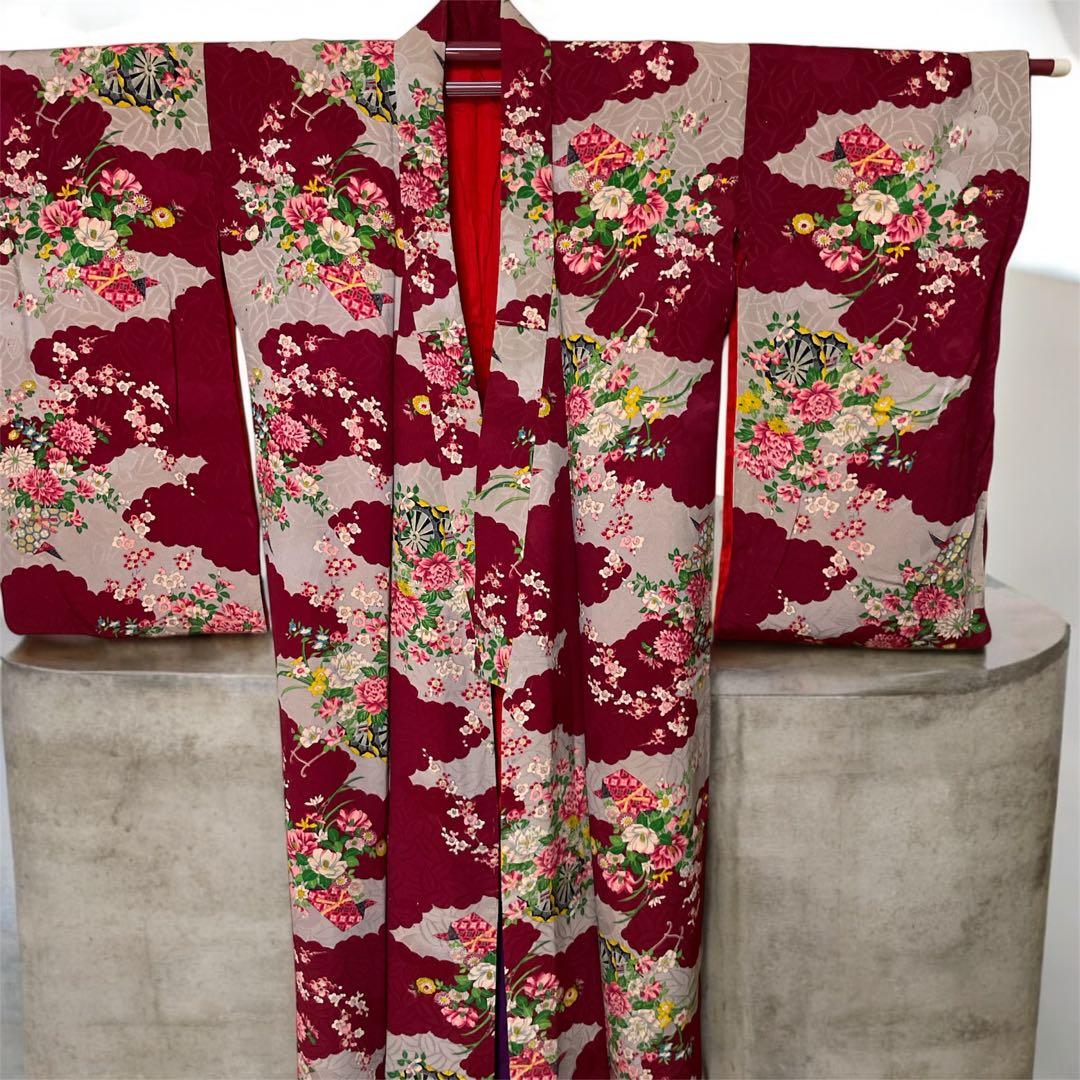 アンティーク大正ロマン　レア花づくしの着物　七五三着物　十三詣りアンティーク着物