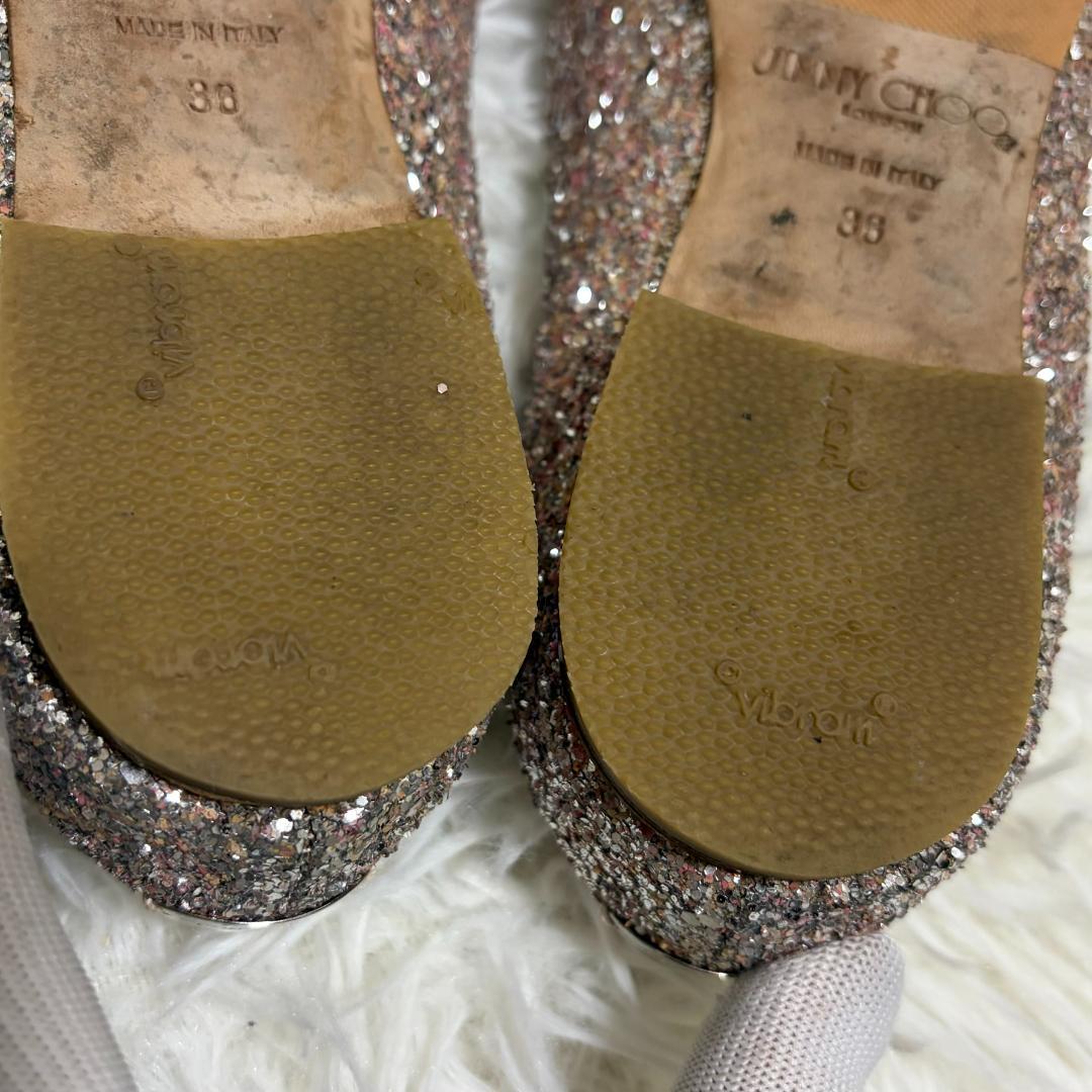 ジミーチュウ GALA グリッター フラットシューズ 25 リボン