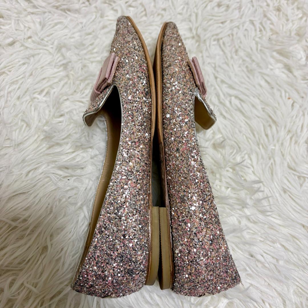 ジミーチュウ GALA グリッター フラットシューズ 25 リボン