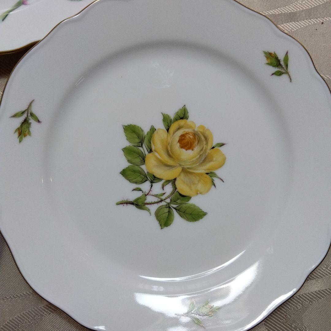[稀少]　フッチェンロイター手描きバラの花柄 中皿３枚