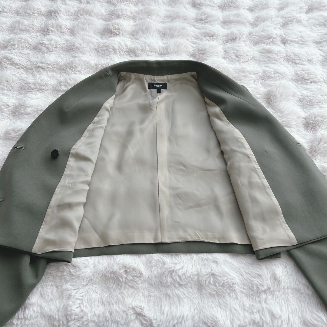 セオリー★クロップドダブルジャケット ショート丈　カーキ　M