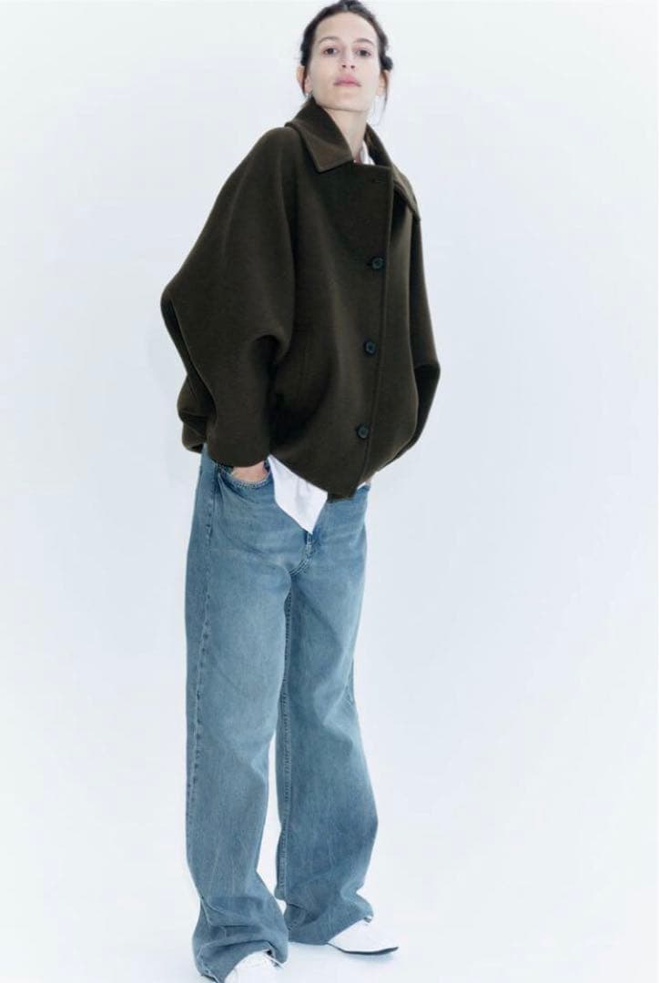 ザラ 完売 ZARA MANTECO ショート ウールブレンドコート ブラック