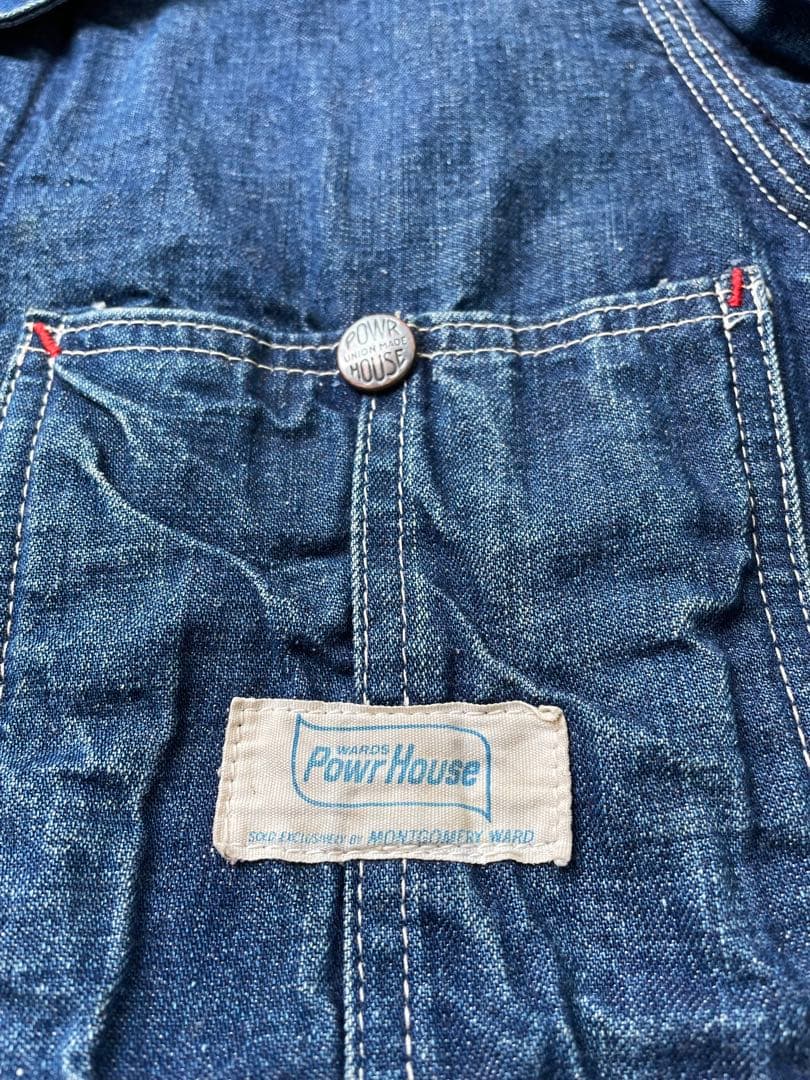 60s ビンテージ パワーハウス インディゴデニム カバーオール ヒゲ 蜂の巣