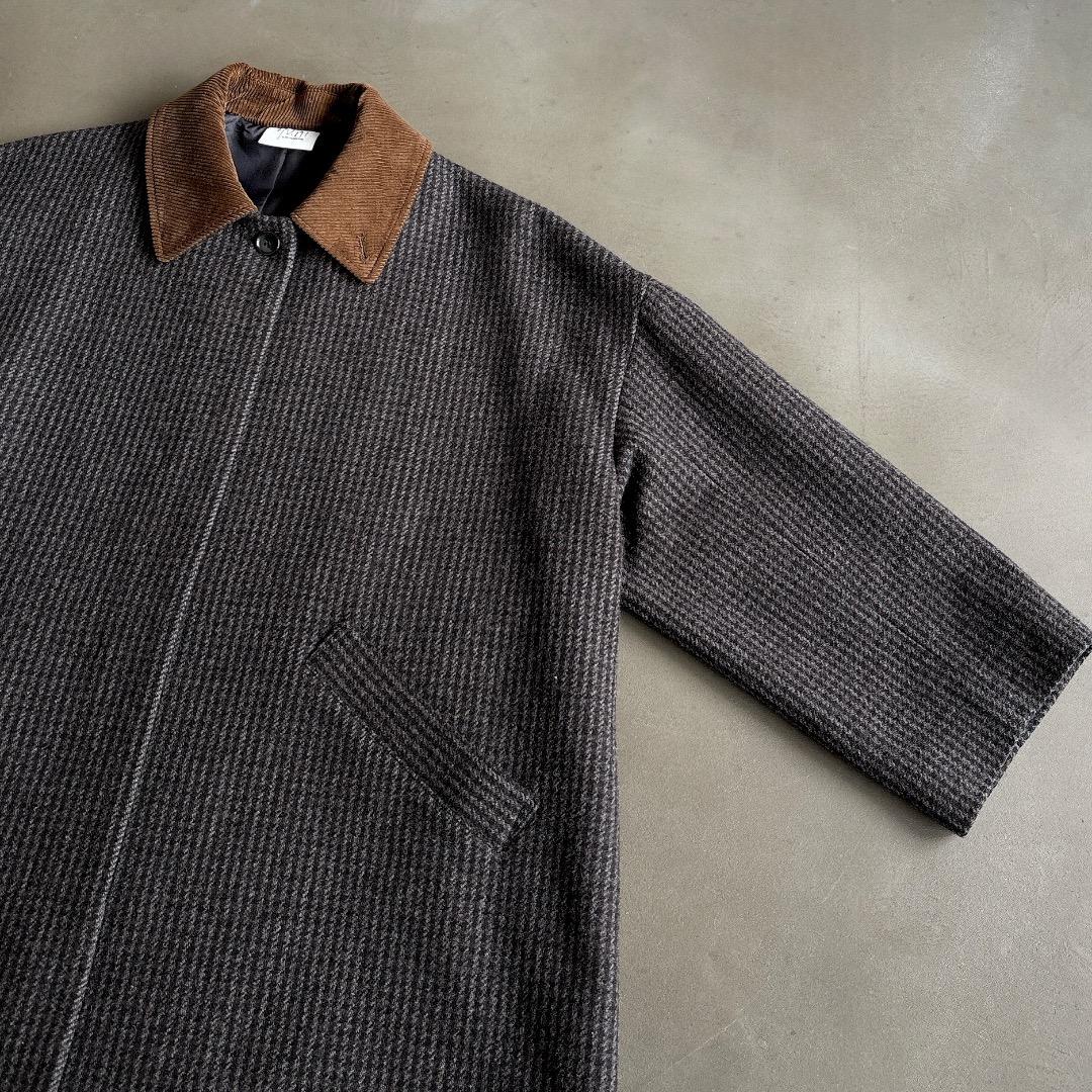 yuni ユニ＊美品＊千鳥チェック柄 コーデュロイ衿 ミドル丈ウールコート