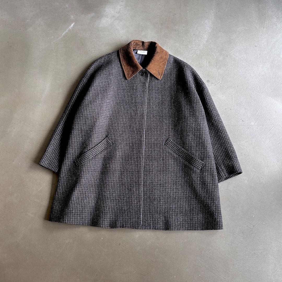 yuni ユニ＊美品＊千鳥チェック柄 コーデュロイ衿 ミドル丈ウールコート