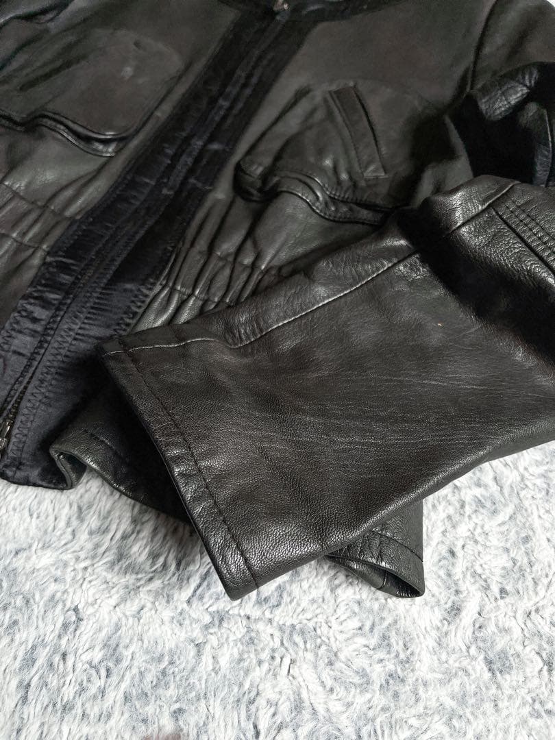 【LANVIN en bleu】ランバンオンブルー ノーカラーレザージャケット